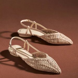 New! Anthropologie Guilhermina Woven Pointed Toe Slingback Flats Nude